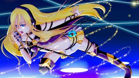 Dynamic Anime Girl Singing with Microphone wallpaper