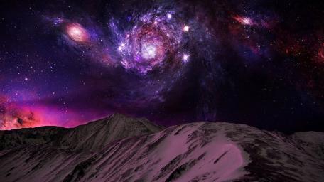 Cosmic Mountains Under a Vivid Galaxy wallpaper