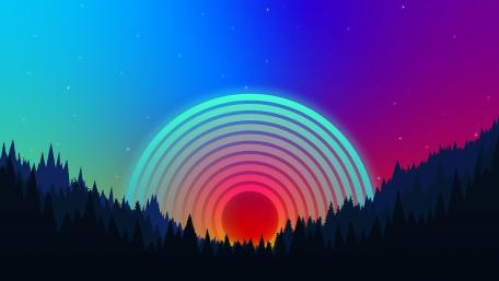 Vibrant Neon Sunset in Enchanted Forest wallpaper