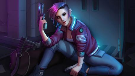 Futuristic Cyberpunk Warrior in Neon Glow wallpaper