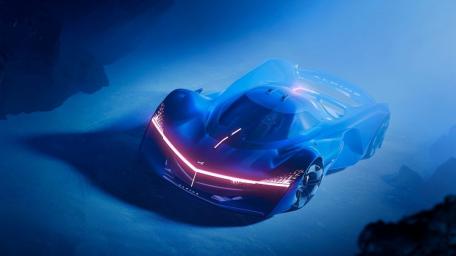 Futuristic Alpine Supercar in Blue Glow wallpaper