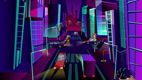 Neon Dreams in a Digital Cityscape wallpaper