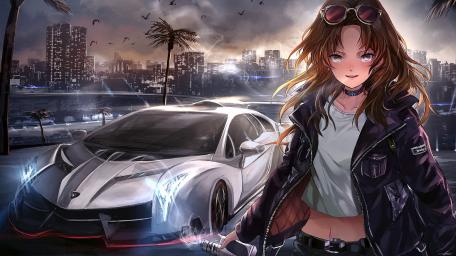 Anime Adventure with a Lamborghini Twist wallpaper
