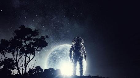 Cosmic Journey Beneath the Moonlit Sky wallpaper