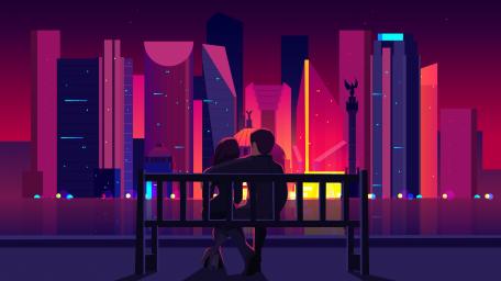 Neon Romance in the City at Night wallpaper