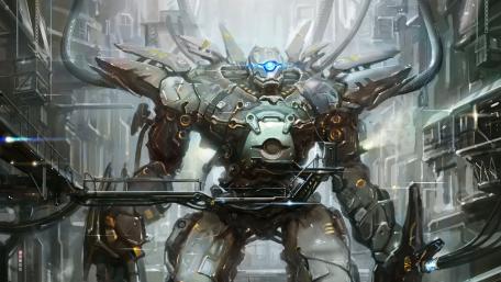 Futuristic City Guardian Robot Art wallpaper
