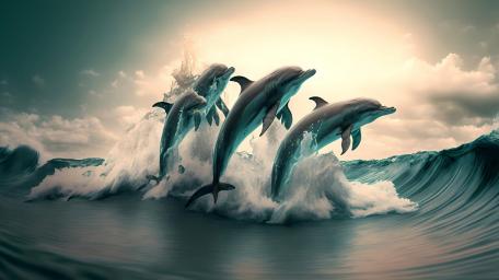 Dancing Dolphins in Ocean Waves wallpaper