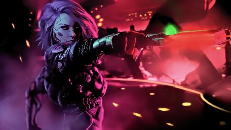 Futuristic Warrior in Neon Light wallpaper
