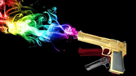 Vibrant Gun Artistry Against Black Background wallpaper