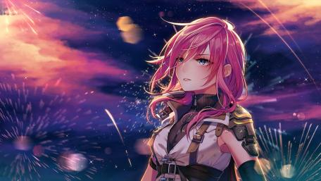 Celestial Warrior Under Fireworks Sky wallpaper