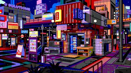 Cyberpunk city pixel art wallpaper