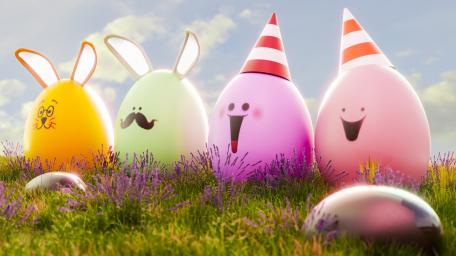 Joyful Easter Celebration with Colorful Eggs and Smiles wallpaper