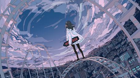 Skateboarding Through a Futuristic Dreamscape wallpaper