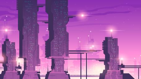Futuristic Cityscape in Purple Hues wallpaper