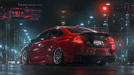 Red Subaru WRX Drifts at Night wallpaper