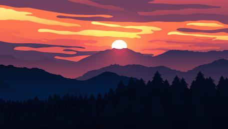 Fiery Skies Over Tranquil Mountains wallpaper