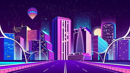 Digital Dreamscape of a Purple City wallpaper