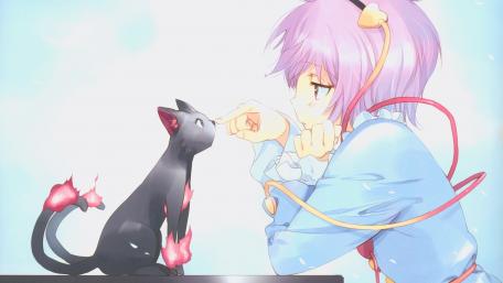 Charming Anime Girl with Black Cat Friendship wallpaper