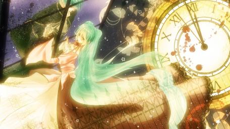 Dreamy Moments with Hatsune Miku in Time’s Embrace wallpaper
