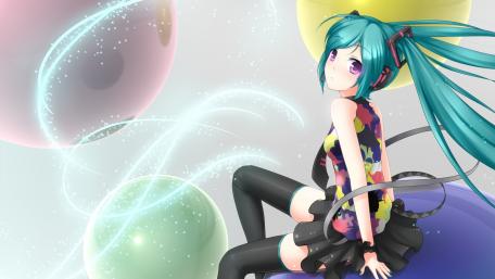 Vibrant Hatsune Miku in a Dreamy Landscape wallpaper