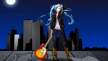 Vibrant Night with Hatsune Miku and Guitar wallpaper