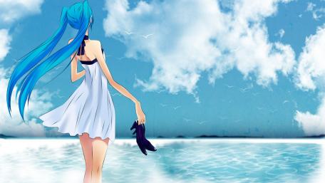 Serene Horizon with Hatsune Miku and Blue Skies wallpaper