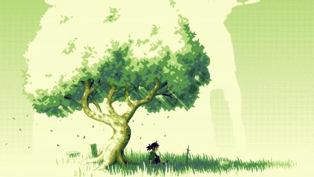 Whimsical Tree and a Curious Child wallpaper