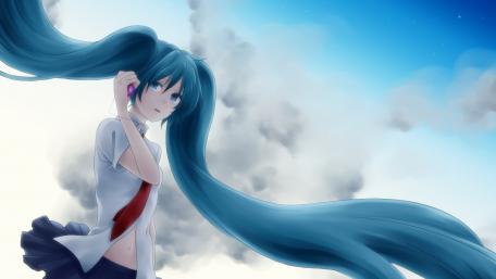 Enchanting Hatsune Miku in a Dreamy Sky Scene wallpaper