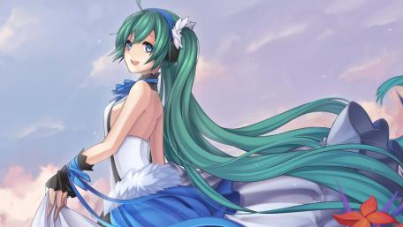 Enchanting Hatsune Miku in a Dreamy Landscape wallpaper