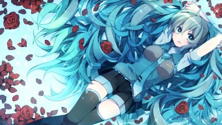 Enchanting Hatsune Miku Surrounded by Roses wallpaper