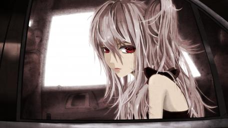 Mysterious Girl with Red Eyes in a Car Scene wallpaper