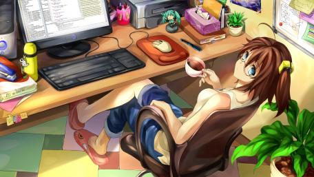 Cozy Anime Workstation Vibes wallpaper