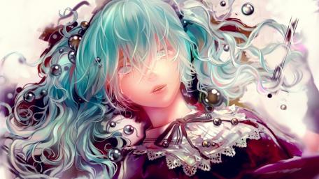 Tragic Elegance of Blue Hair Girl wallpaper