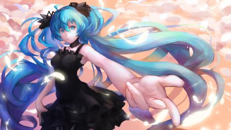 Anime Girl with Flowing Blue Hair in 5K wallpaper