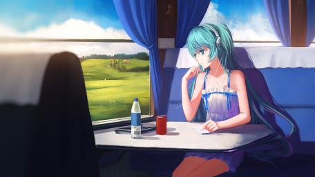 Dreamy Train Journey with Hatsune Miku wallpaper