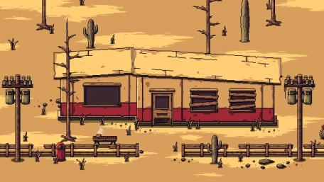 Deserted Oasis Pixel Art Scene wallpaper