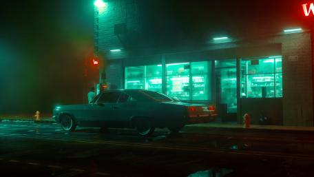 Retro Ride Under Neon Glow wallpaper