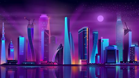 Purple Neon Cityscape Dreams wallpaper