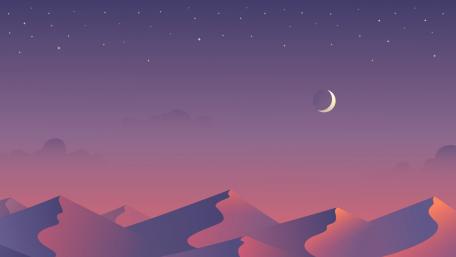 Crescent Moon Over Pink Mountain Range wallpaper