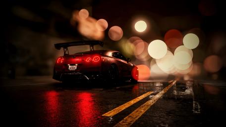Nissan GT-R at Night with Bokeh Lights wallpaper