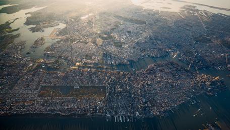Stunning Aerial View of Manhattan at Sunset wallpaper