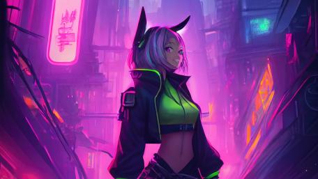 Neon Nightlife with Anime Elegance wallpaper