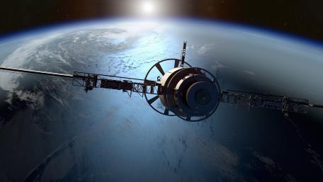Satellite in Orbit Over Earth’s Atmosphere wallpaper