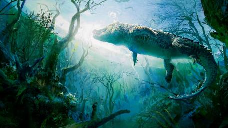 Majestic Underwater Crocodile Scene wallpaper