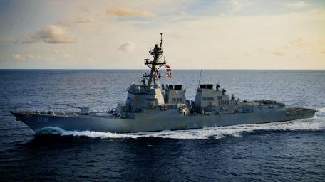 Navy Destroyer Sailing the Open Sea wallpaper