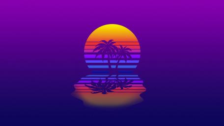 Retro Sunset Palm Reflections wallpaper