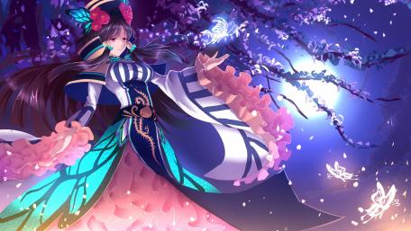 Enchanting Anime Beauty Beneath the Moonlight wallpaper