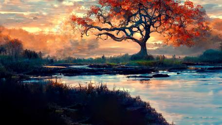 Autumn Sunset Serenity by the Lake wallpaper