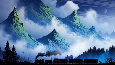 Train Journey Through Mystical Peaks wallpaper