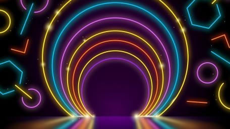 Vibrant Neon Circles and Shapes Design wallpaper